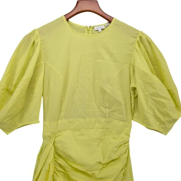 Rhode Pia Mini Sheath Dress Neon Yellow 1/2 Sleeve Ruched Asymmetric Skirt Sz XS - Picture 3 of 11
